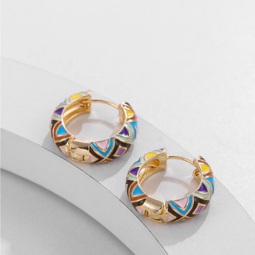 Color block 2 for 25 Gold Hoop geometric Earrings round